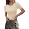 imagePRETTYGARDEN Women 2026 Summer Crew Neck Short Sleeve Tops Ribbed Knit Slim Fit Fashion Basic Tee Shirts Casual Going Out TopBeige