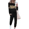 imagePRETTYGARDEN Womens 2 Piece Sets 2026 Long Sleeve Tops High Waisted Sweatpants Lounge Set Fall Fashion Travel OutfitsLeopard Black