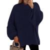 imagePRETTYGARDEN Womens 2026 Fall Oversized Sweaters Chunky Knit Mock Neck Long Sleeve Casual Trendy Pullover Winter ClothesNavy Blue