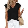imagePRETTYGARDEN Womens 2026 Lightweight Sweaters Vest Spring Trendy Cap Sleeve V Neck Knit Tank Tops Summer Going Out OutfitsBlack