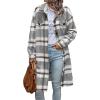 imagePRETTYGARDEN Womens Plaid Shacket Jacket Fall Fashion 2026 Long Sleeve Button Up Flannel Shirt Winter Clothing Woolen CoatsPlaid Grey