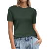 imagePRETTYGARDEN Womens Short Sleeve Sweaters 2026 Spring Crew Neck Knit Work Shirts Business Casual Tops Summer Fashion ClothesArmy Green