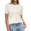 imagePRETTYGARDEN Womens Short Sleeve Sweaters 2026 Spring Crew Neck Knit Work Shirts Business Casual Tops Summer Fashion ClothesWhite