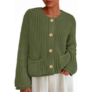imagePRETTYGARDEN Cardigan Sweaters for Women 2026 Trendy Oversized Knit Chunky Button Cardigans Fall Winter Outfits with PocketsArmy Green