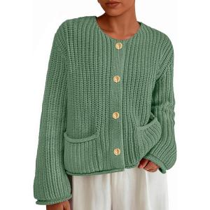 imagePRETTYGARDEN Cardigan Sweaters for Women 2026 Trendy Oversized Knit Chunky Button Cardigans Fall Winter Outfits with PocketsSage Green