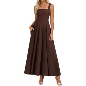 imagePRETTYGARDEN Cocktail Dresses for Women Formal 2026 Summer Sleeveless A Line Long Flowy Spring Wedding Guest Party Midi DressBrown