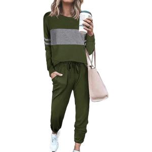 imagePRETTYGARDEN Womens 2 Piece Sets 2026 Long Sleeve Tops High Waisted Sweatpants Lounge Set Fall Fashion Travel OutfitsArmy Green
