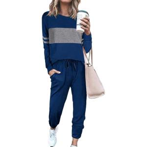 imagePRETTYGARDEN Womens 2 Piece Sets 2026 Long Sleeve Tops High Waisted Sweatpants Lounge Set Fall Fashion Travel OutfitsBright Blue