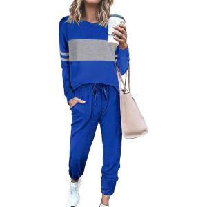 imagePRETTYGARDEN Womens 2 Piece Sets 2026 Long Sleeve Tops High Waisted Sweatpants Lounge Set Fall Fashion Travel OutfitsDark Blue