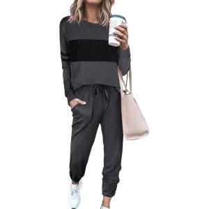 imagePRETTYGARDEN Womens 2 Piece Sets 2026 Long Sleeve Tops High Waisted Sweatpants Lounge Set Fall Fashion Travel OutfitsDark Grey