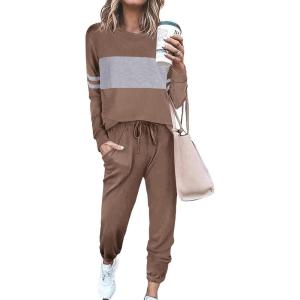 imagePRETTYGARDEN Womens 2 Piece Sets 2026 Long Sleeve Tops High Waisted Sweatpants Lounge Set Fall Fashion Travel OutfitsDark Khaki