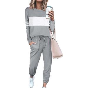 imagePRETTYGARDEN Womens 2 Piece Sets 2026 Long Sleeve Tops High Waisted Sweatpants Lounge Set Fall Fashion Travel OutfitsLight Grey