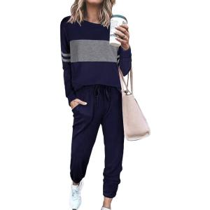 imagePRETTYGARDEN Womens 2 Piece Sets 2026 Long Sleeve Tops High Waisted Sweatpants Lounge Set Fall Fashion Travel OutfitsNavy