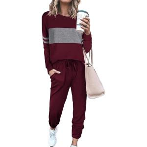 imagePRETTYGARDEN Womens 2 Piece Sets 2026 Long Sleeve Tops High Waisted Sweatpants Lounge Set Fall Fashion Travel OutfitsWine Red