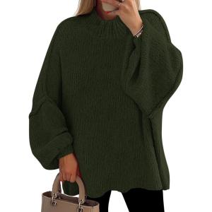 imagePRETTYGARDEN Womens 2026 Fall Oversized Sweaters Chunky Knit Mock Neck Long Sleeve Casual Trendy Pullover Winter ClothesDark Army Green