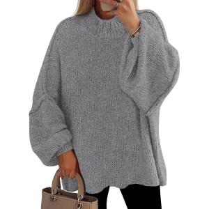 imagePRETTYGARDEN Womens 2026 Fall Oversized Sweaters Chunky Knit Mock Neck Long Sleeve Casual Trendy Pullover Winter ClothesDark Grey