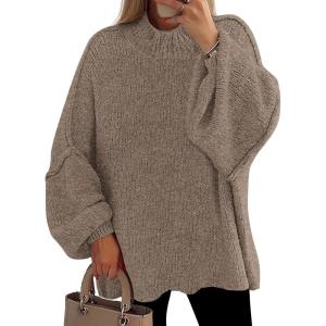 imagePRETTYGARDEN Womens 2026 Fall Oversized Sweaters Chunky Knit Mock Neck Long Sleeve Casual Trendy Pullover Winter ClothesDark Khaki