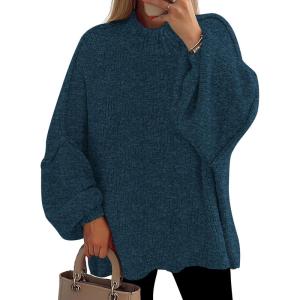 imagePRETTYGARDEN Womens 2026 Fall Oversized Sweaters Chunky Knit Mock Neck Long Sleeve Casual Trendy Pullover Winter ClothesDark Teal