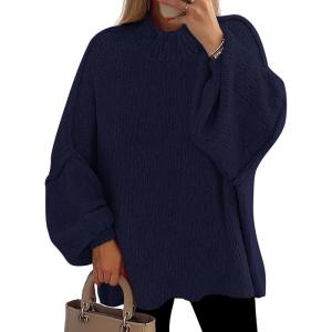 imagePRETTYGARDEN Womens 2026 Fall Oversized Sweaters Chunky Knit Mock Neck Long Sleeve Casual Trendy Pullover Winter ClothesNavy Blue