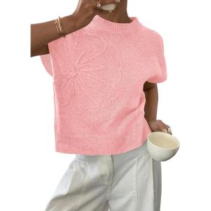 imagePRETTYGARDEN Womens 2026 Spring Sweater Vest Trendy Flower Knit Short Sleeve Cute Pullover Tank Tops Summer Fashion ClothingPink