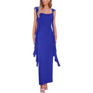 imagePRETTYGARDEN Womens 2026 Summer Wedding Guest Dress Sleeveless Ruffle Formal Cocktail Party Maxi Bodycon DressesRoyal Blue