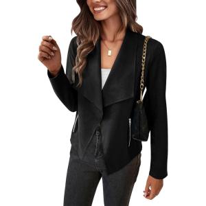 imagePRETTYGARDEN Womens Faux Suede Jackets 2026 Fashion Fall Clothes Long Sleeve Open Front Cropped Coat OutwearBlack