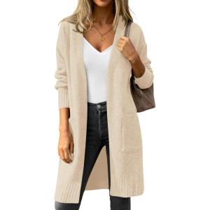 imagePRETTYGARDEN Womens Long Oversized Cardigans 2026 Fall Trendy Long Sleeve Open Front Chunky Sweater Knit Winter ClothingApricot