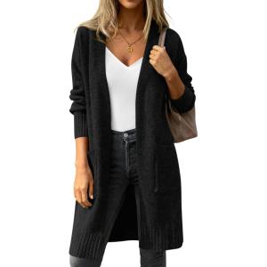 imagePRETTYGARDEN Womens Long Oversized Cardigans 2026 Fall Trendy Long Sleeve Open Front Chunky Sweater Knit Winter ClothingBlack