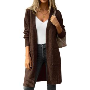 imagePRETTYGARDEN Womens Long Oversized Cardigans 2026 Fall Trendy Long Sleeve Open Front Chunky Sweater Knit Winter ClothingBrown