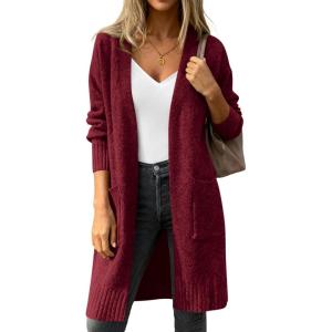 imagePRETTYGARDEN Womens Long Oversized Cardigans 2026 Fall Trendy Long Sleeve Open Front Chunky Sweater Knit Winter ClothingBurgundy