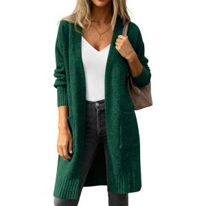 imagePRETTYGARDEN Womens Long Oversized Cardigans 2026 Fall Trendy Long Sleeve Open Front Chunky Sweater Knit Winter ClothingGreen