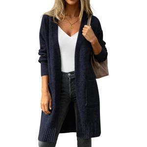 imagePRETTYGARDEN Womens Long Oversized Cardigans 2026 Fall Trendy Long Sleeve Open Front Chunky Sweater Knit Winter ClothingNavy