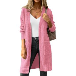 imagePRETTYGARDEN Womens Long Oversized Cardigans 2026 Fall Trendy Long Sleeve Open Front Chunky Sweater Knit Winter ClothingPink