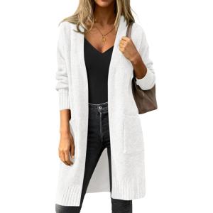 imagePRETTYGARDEN Womens Long Oversized Cardigans 2026 Fall Trendy Long Sleeve Open Front Chunky Sweater Knit Winter ClothingWhite