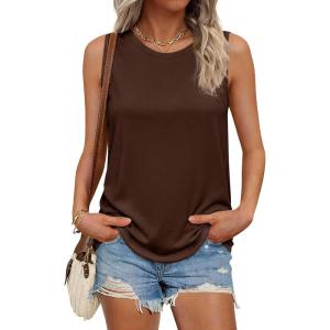 imagePRETTYGARDEN Womens Summer Tops 2026 Spring Fashion Sleeveless Tank Tops Casual Loose Fit Shirts Beach Vacation ClothesBrown