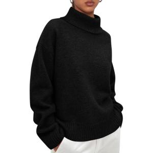 imagePRETTYGARDEN Womens Turtleneck Long Sleeve Sweater 2026 Fall Trendy Loose Fit Casual Tops Chunky Knit Pullover SweatersBlack