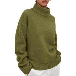 imagePRETTYGARDEN Womens Turtleneck Long Sleeve Sweater 2026 Fall Trendy Loose Fit Casual Tops Chunky Knit Pullover SweatersOlive Green
