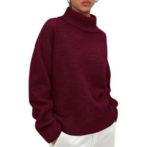 imagePRETTYGARDEN Womens Turtleneck Long Sleeve Sweater 2026 Fall Trendy Loose Fit Casual Tops Chunky Knit Pullover SweatersWine Red