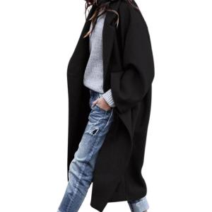 imagePRETTYGARDEN Womens Winter Coats 2026 Trendy Long Sleeve Notch Lapel Button Long Jackets Casual Oversized Vacation OutfitsBlack