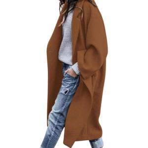 imagePRETTYGARDEN Womens Winter Coats 2026 Trendy Long Sleeve Notch Lapel Button Long Jackets Casual Oversized Vacation OutfitsCamel