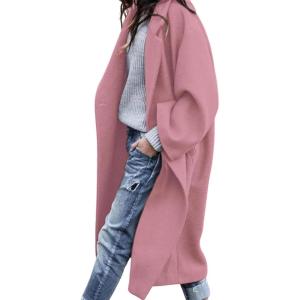 imagePRETTYGARDEN Womens Winter Coats 2026 Trendy Long Sleeve Notch Lapel Button Long Jackets Casual Oversized Vacation OutfitsPink