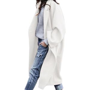 imagePRETTYGARDEN Womens Winter Coats 2026 Trendy Long Sleeve Notch Lapel Button Long Jackets Casual Oversized Vacation OutfitsWhite