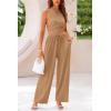 imagePRETTYGARDEN 2 Piece Sets for Women Summer Casual 2026 Spring Sleeveless Tank Ribbed Travel Vacation Lounge Wear OutfitsCamel