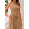 imagePRETTYGARDEN 2 Piece Sets for Women Summer Casual 2026 Spring Sleeveless Tank Ribbed Travel Vacation Lounge Wear OutfitsCamel