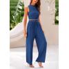 imagePRETTYGARDEN 2 Piece Sets for Women Summer Casual 2026 Spring Sleeveless Tank Ribbed Travel Vacation Lounge Wear OutfitsDark Blue