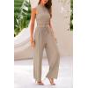 imagePRETTYGARDEN 2 Piece Sets for Women Summer Casual 2026 Spring Sleeveless Tank Ribbed Travel Vacation Lounge Wear OutfitsKhaki