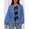 imagePRETTYGARDEN Cardigan Sweaters for Women Fall Fashion 2026 Bow Tie Front Long Sleeve Knit Sweater Tops Cute Winter ClothesBlue