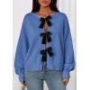 imagePRETTYGARDEN Cardigan Sweaters for Women Fall Fashion 2026 Bow Tie Front Long Sleeve Knit Sweater Tops Cute Winter ClothesBlue