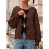imagePRETTYGARDEN Cardigan Sweaters for Women Fall Fashion 2026 Bow Tie Front Long Sleeve Knit Sweater Tops Cute Winter ClothesBrown