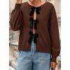 imagePRETTYGARDEN Cardigan Sweaters for Women Fall Fashion 2026 Bow Tie Front Long Sleeve Knit Sweater Tops Cute Winter ClothesBrown